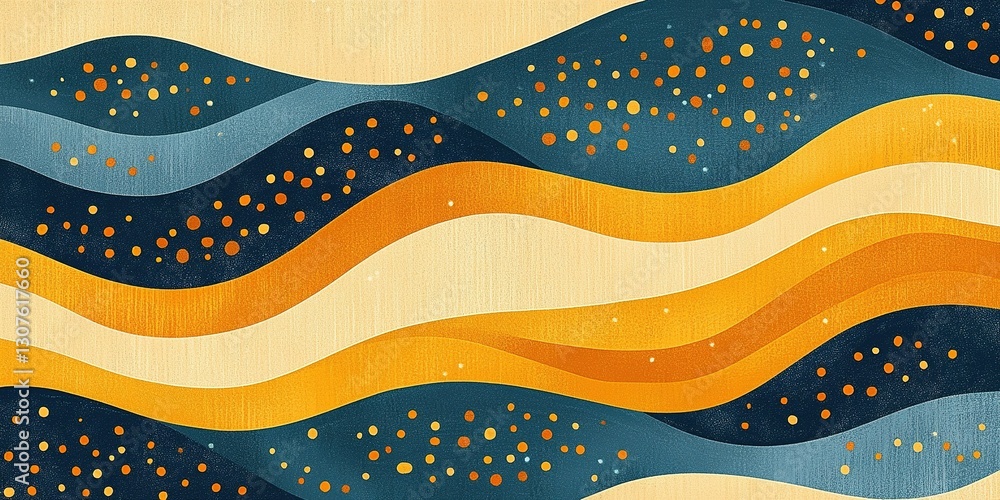 Poster colorful abstract waves with dotted patterns creating a captivating visual experience