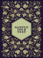 Antique frame in Art Nouveau style with a pattern of flowers, buds, leaves and branches. Vintage style concept. Handmade drawing vector illustration.