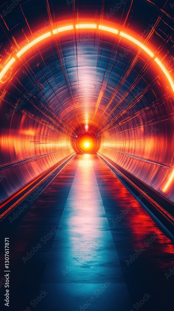 Poster vibrant tunnel with glowing lights creating a dynamic visual effect at night