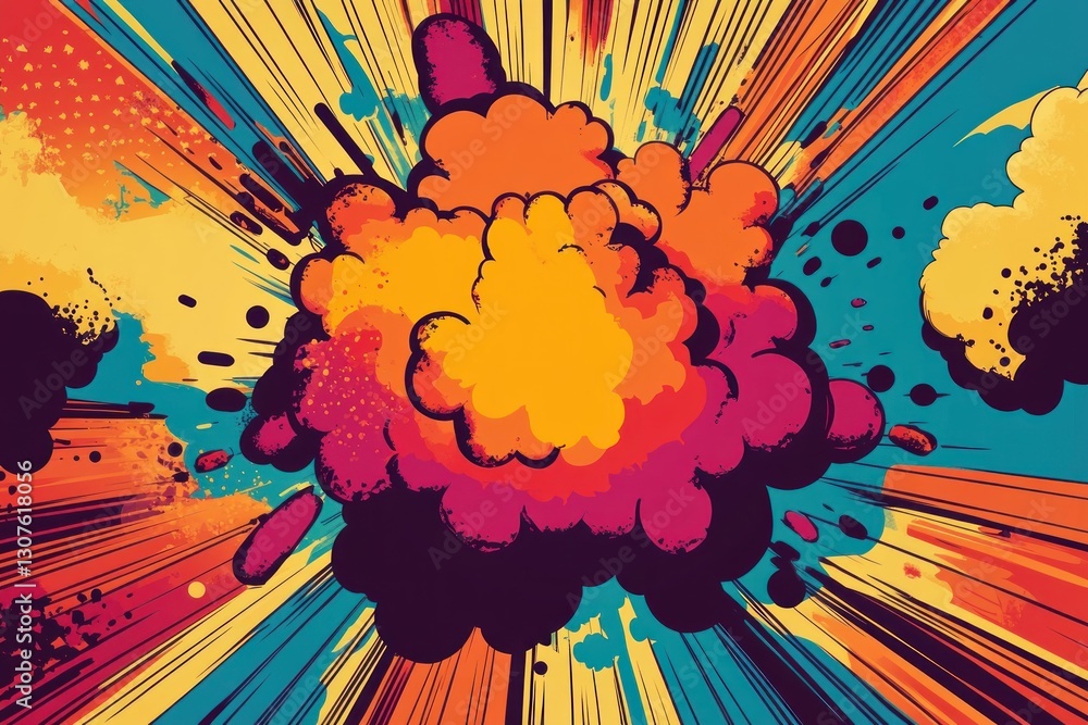 Poster colorful abstract explosion with dynamic lines and bold graphic elements in vivid colors