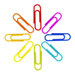 Multi colored paper clips on transparent background