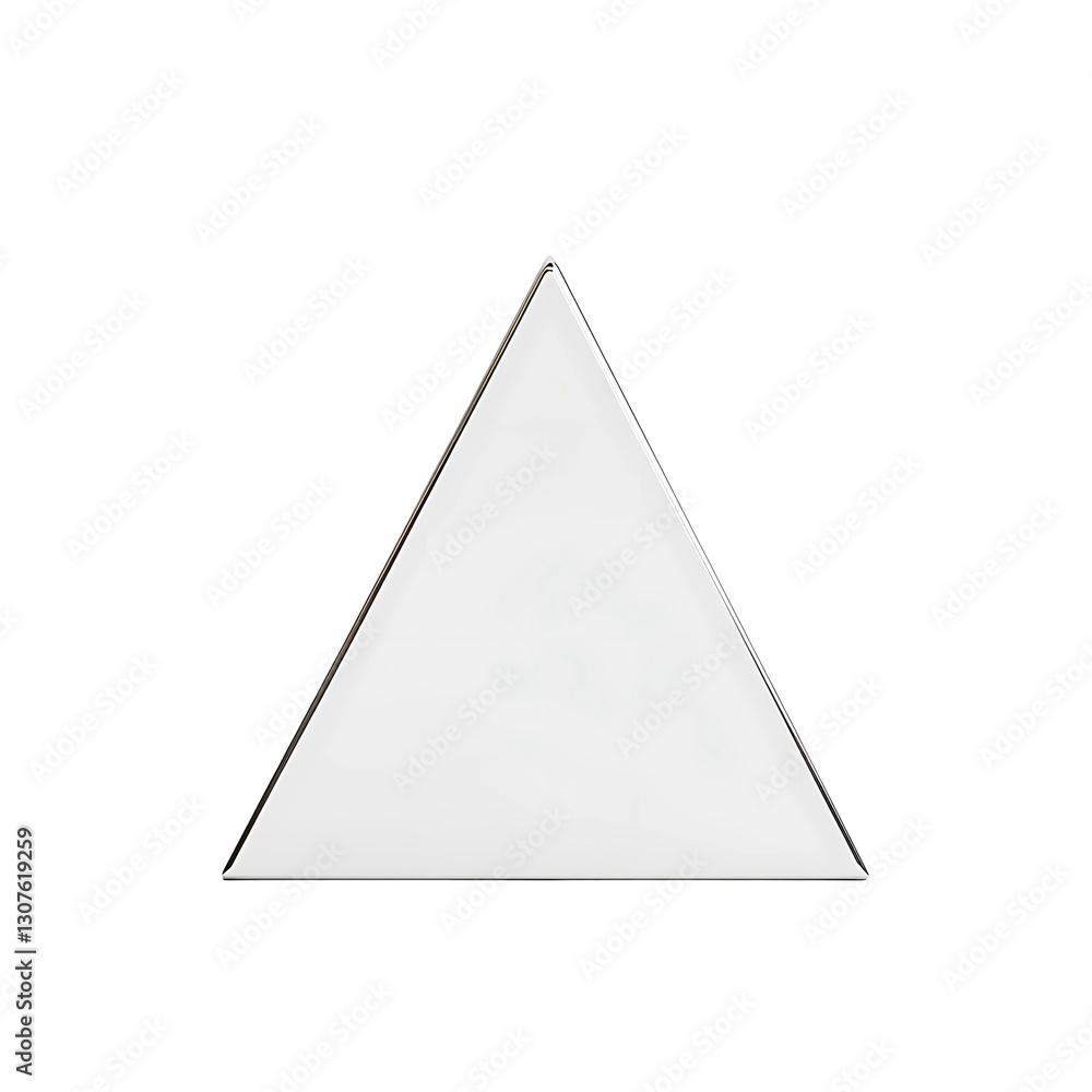 Poster isolated white equilateral triangle with a reflective edge and a white surface set against a stark b