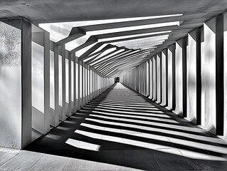 Fototapeta premium Dynamic shadows create depth modern architectural corridors in black and white