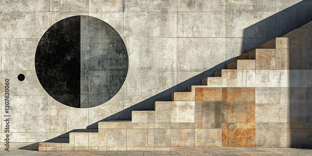 Poster unique architectural design showcasing contrasting elements in a modern urban space with geometric s