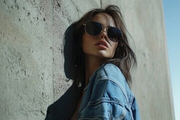 Woman with sunglasses on wall