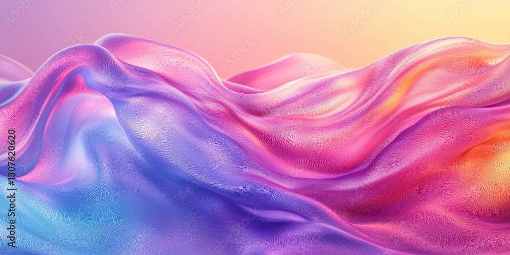 Aufkleber colorful flowing fabric waves create a serene and dreamy atmosphere in a soft gradient background