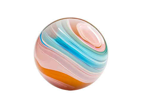 Abstract sphere with swirling pastel colors creates a mesmerizing and dynamic visual. A captivating, ethereal design against a stark black background.