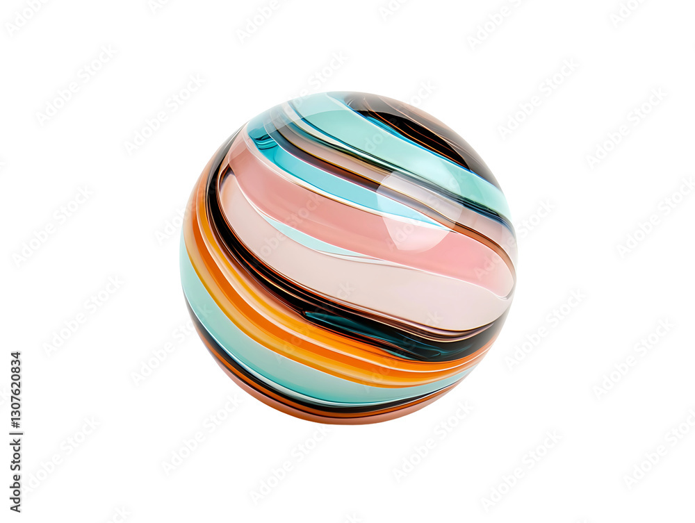 Poster swirl orb: translucent sphere with colorful, flowing swirls creating a vibrant, abstract pattern on 