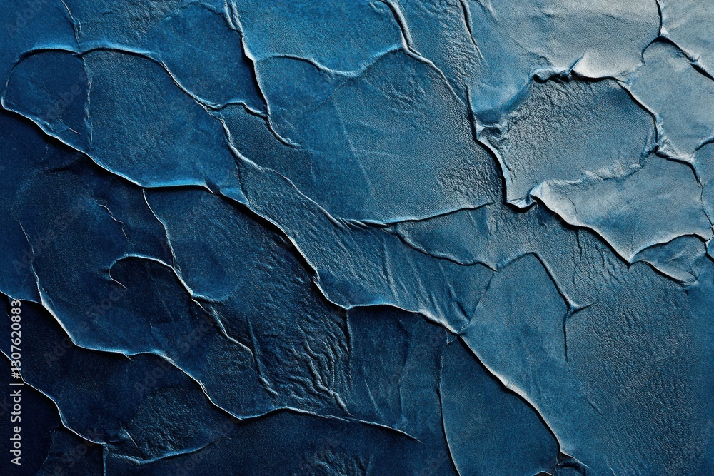 Poster abstract close-up of blue textured surface with cracks and layers in modern artistic style