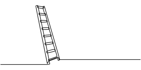 Ladder continuous one line drawing vector illustration. Pro vector, Set of stepladder, steps, construction ladder one line art. Continuous line drawing of repair, professional, hand, people, concept. © Line emotion
