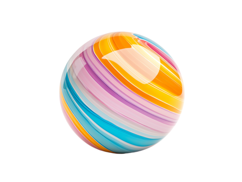 Striking sphere with swirling bands of bright colors, creating a dynamic and visually appealing design against a stark black backdrop, modern and artistic.