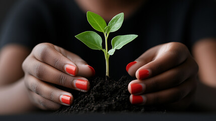 Nurturing the beginnings of life with careful hands planting seedlings in rich, dark soil on a warm afternoon