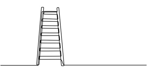 Ladder continuous one line drawing vector illustration. Pro vector, Set of stepladder, steps, construction ladder one line art. Continuous line drawing of repair, professional, hand, people, concept. © Line emotion