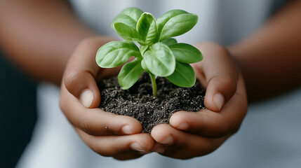 Nurturing green vitality in fresh soil with careful hands during planting season