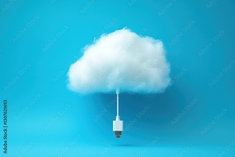 Poster cloud computing concept with usb cable on blue background symbolizing data transfer