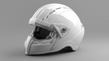Fototapeta premium A sleek, modern white motorcycle helmet stands ready for the road, promising safety and style.