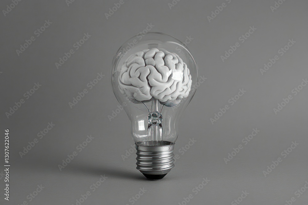 Poster conceptual image of brain inside light bulb symbolizing creativity and innovative thinking