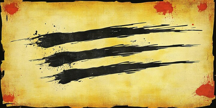 Stylized black claw marks on a textured yellow background create a striking visual contrast and evoke a sense of mystery