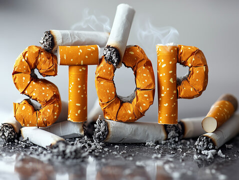 Cigarettes creatively arranged to spell out a powerful message advocating for tobacco cessation