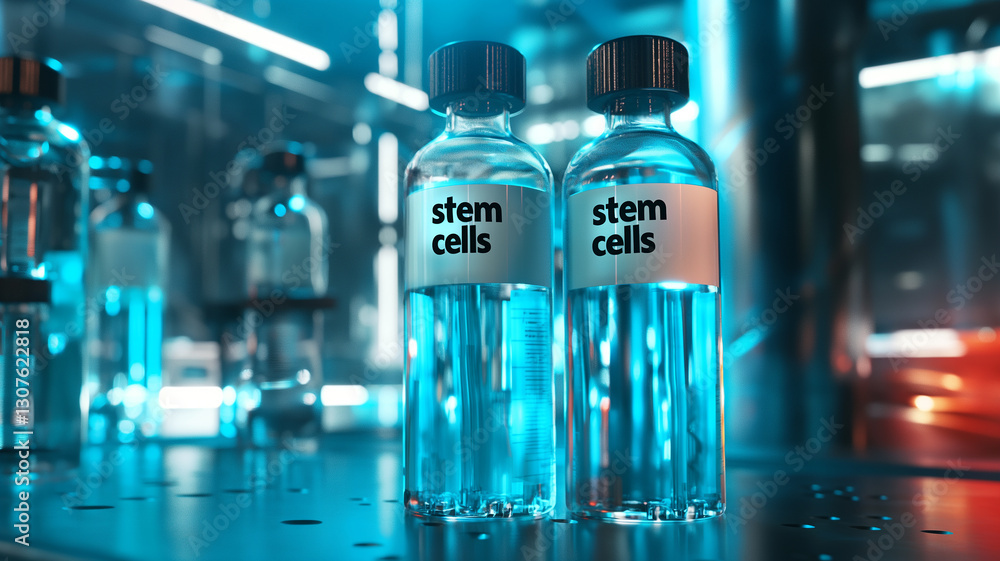 Aufkleber this two vials labeled stem cells stand prominently in a modern laboratory setting with bright light