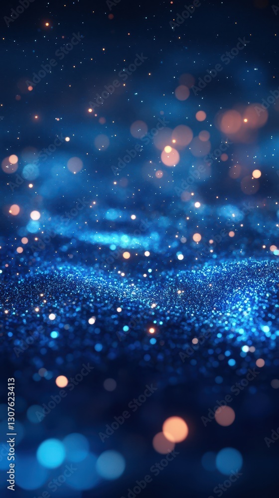 Poster bright blue and golden sparkling particles create a magical atmosphere with depth and motion in this