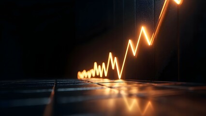 A glowing, zigzagging line representing an upward trend, possibly symbolizing growth or progress, set against a dark background. Concept Upward Trend Visualization, Growth and Progress Symbol
