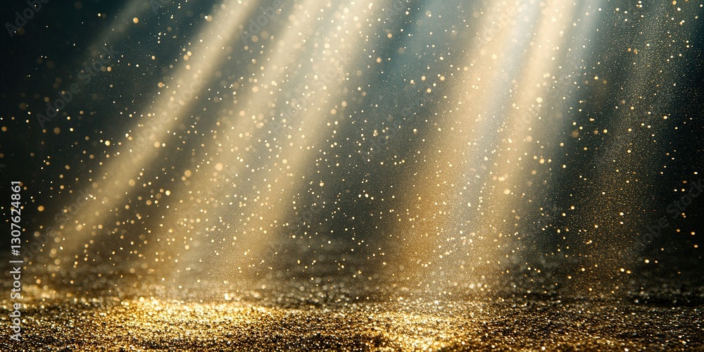 Poster sparkling rays of light create a magical atmosphere over golden dust particles in a dimly lit space
