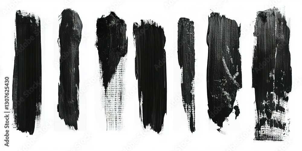 Poster black paint strokes on canvas displaying various textures and techniques in an artistic arrangement 