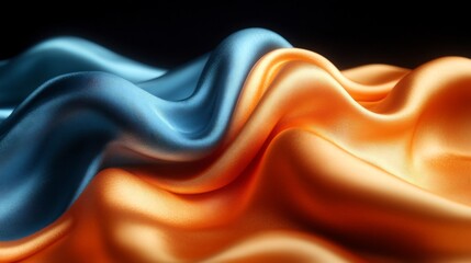 Obraz premium Fluid Silk Drapes Softly Warm Orange Blue Light. AI Generated