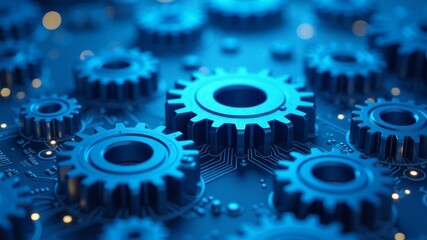 lots of blue gears on the board