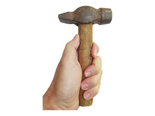 Closeup of a hand firmly gripping a weathered claw hammer.  The image evokes themes of craftsmanship, hard work, and construction.