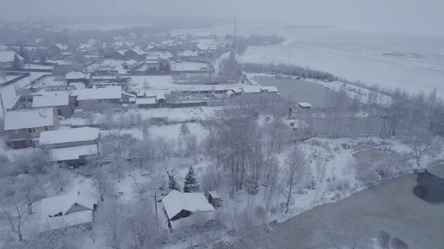 Winter view of russian country suburban village