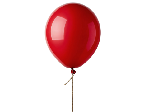 Red balloon isolated with rope on transparent background