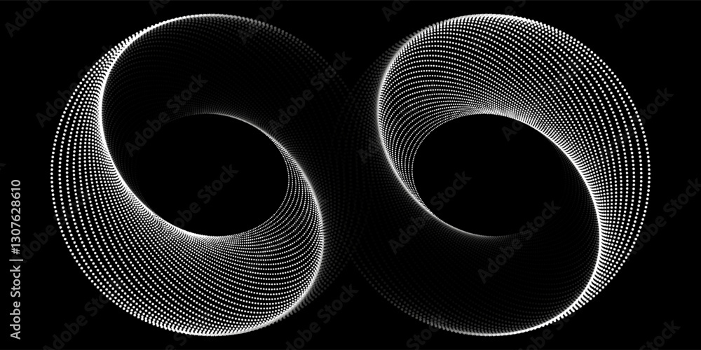 Poster Halftone circular dotted frames set. Circle dots texture isolated on white background. Spotted spray texture. Vector abstract design element spiral circle