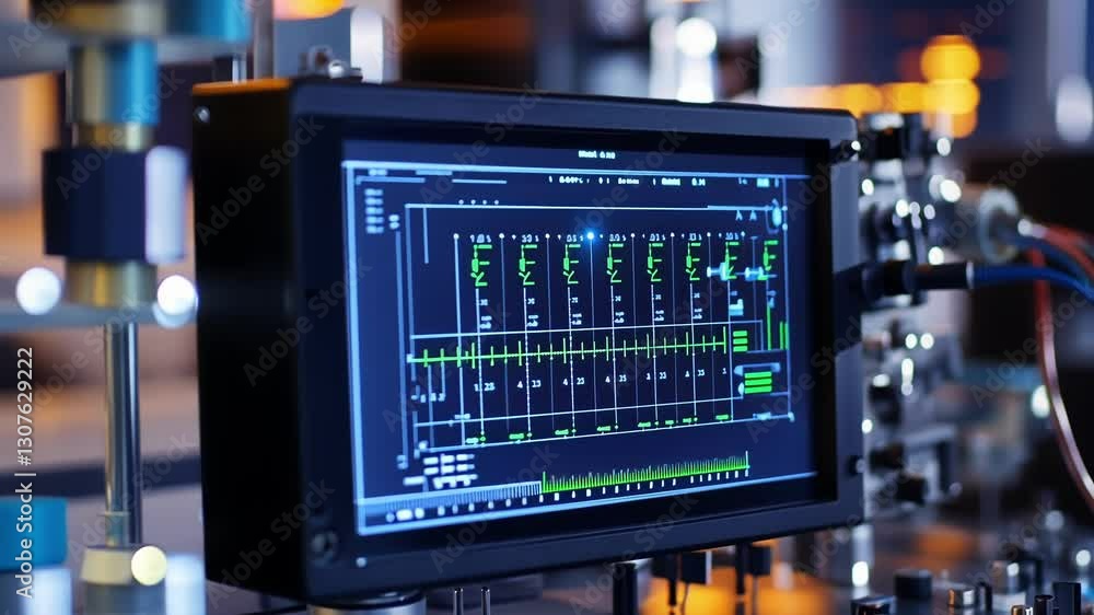 Poster advanced laboratory equipment showcasing real time data analysis on a digital screen. the setup high