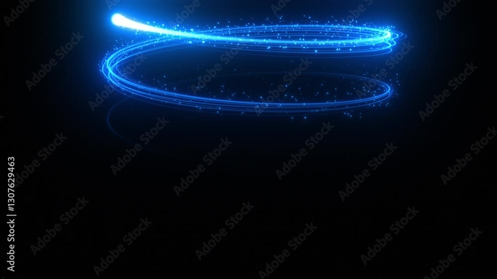 Wall mural beautiful light streak blue color rising up forming helix shape on black background. abstract neon c
