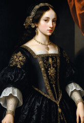 Renaissance-style painting portrait of a princess in gothic clothing, Generative A	
