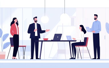 Fototapeta premium Business leader giving a motivational speech to a team, in a meeting room filled with attentive employees, surrounded by modern furniture and bright light
