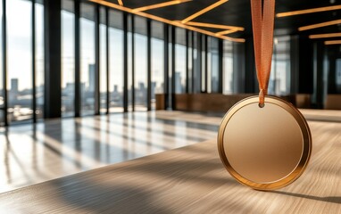 Close-up of a certificate on a desk, after a training completion in an office, with a blurred background of a workspace celebrating achievement