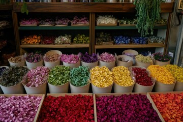 Colorful flower buckets