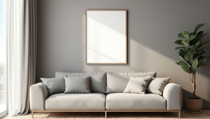 Mockup poster frame on the wall of living room. Luxurious apartment background with contemporary design. Modern interior design
