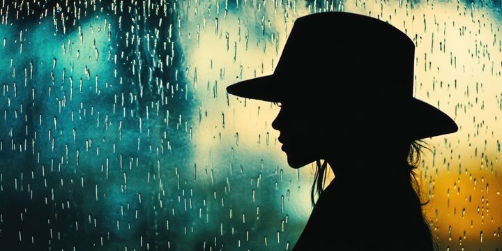 Person with hat in rain