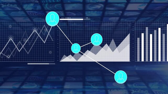 Animation of graph and bar chart with user icons in school data analysis