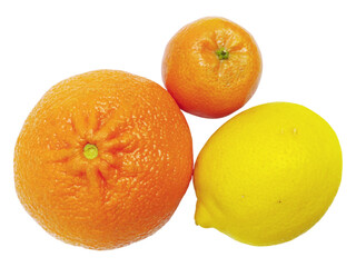 Vibrant citrus fruits - orange, mandarin, and lemon - arranged on a pristine white background.  A simple yet striking image ideal for culinary, health, or freshness concepts.