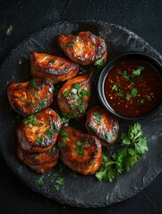 Chicken Wings with Sauce and Parsley
