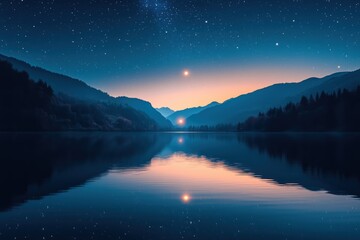 Fototapeta premium Mountain Lake at Night