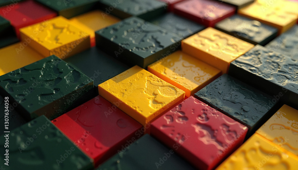 Poster abstract geometric artwork featuring three-dimensional rectangular blocks in alternating colors of b
