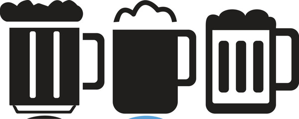 beer, whisky mug with foam black icon set isolated on transparent background.