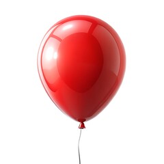 A shiny red helium balloon, a festive party decoration, floats isolated against a white background