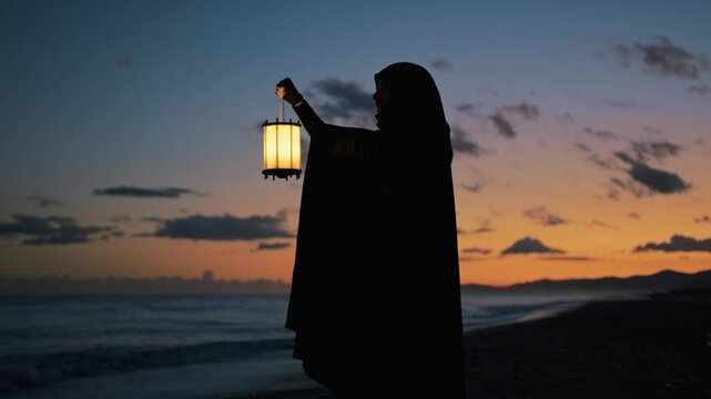 Lantern Glow Flickers in the Ocean Mist